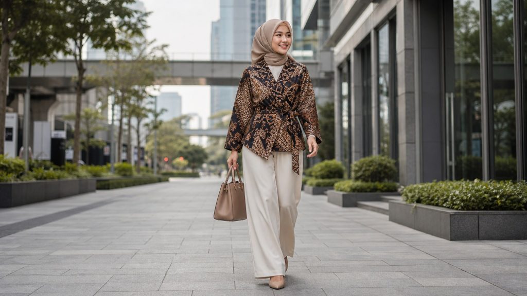 Atasan batik model wrap untuk kerja