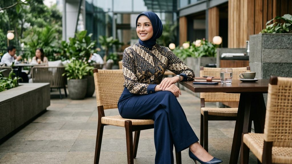 Baju batik kerah Shanghai untuk wanita berhijab