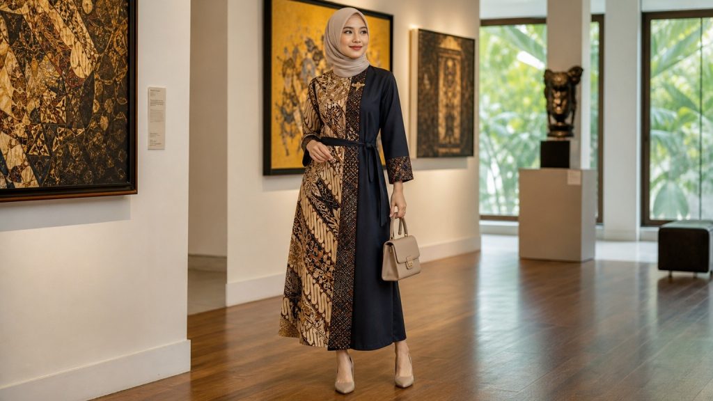 Dress batik kombinasi kain polos