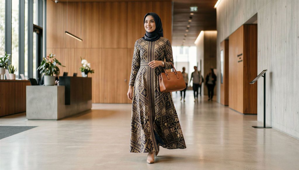Gamis batik untuk kerja wanita berhijab