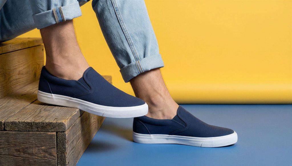 Sepatu slip-on navy tanpa tali