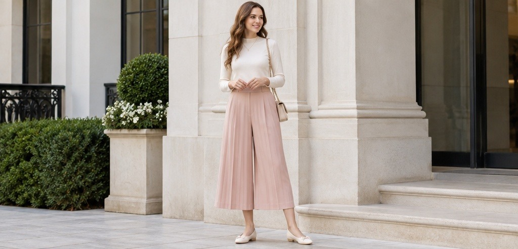 Celana kulot plisket warna pink