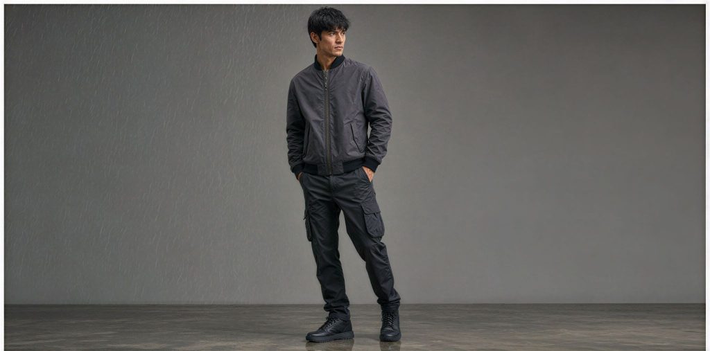  Jaket bomber water-repellent warna abu-abu