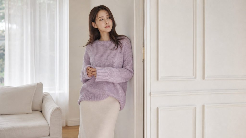 Sweater rajut oversize warna lilac gaya Korea