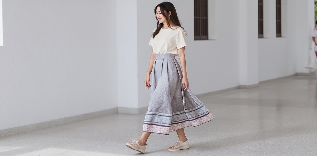 Rok payung Korea berbahan flowy dengan motif lembut